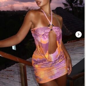 Elegant Purple and Orange Halter Dress